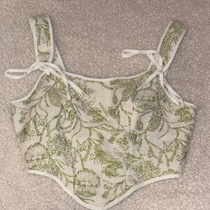 SHEIN Green and White Floral Corset Top
